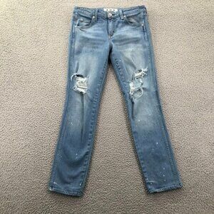 AMO Womens Size 26 Kate Spin‎ The Bottle Distressed Bleach Spot Skinny Jeans